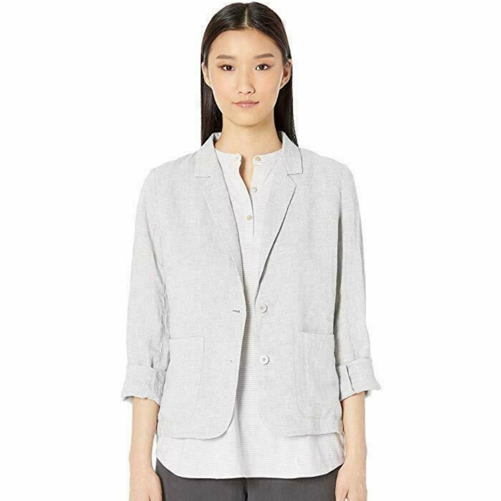 EILEEN FISHER Linen Sparkle Metallic Thread Lightweight Collar Blazer Jacket
